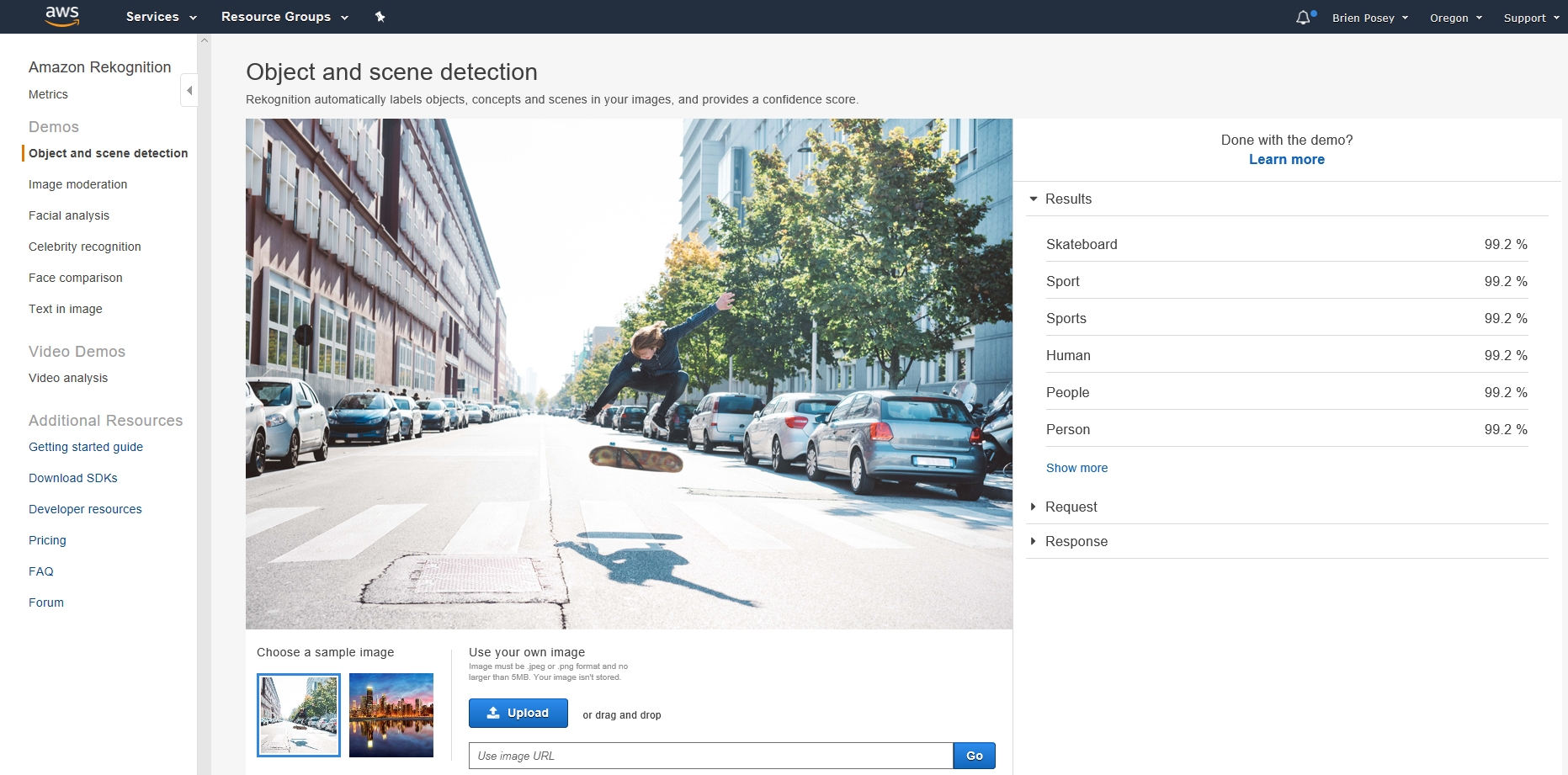 screenshot of Amazon Rekognition